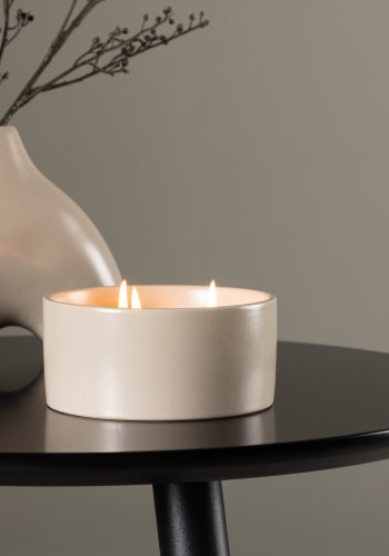 VENTURE DESIGN Douglas duftlys, rund - 25% sojavoks, 25% paraffin, beige keramik (D13xH6)