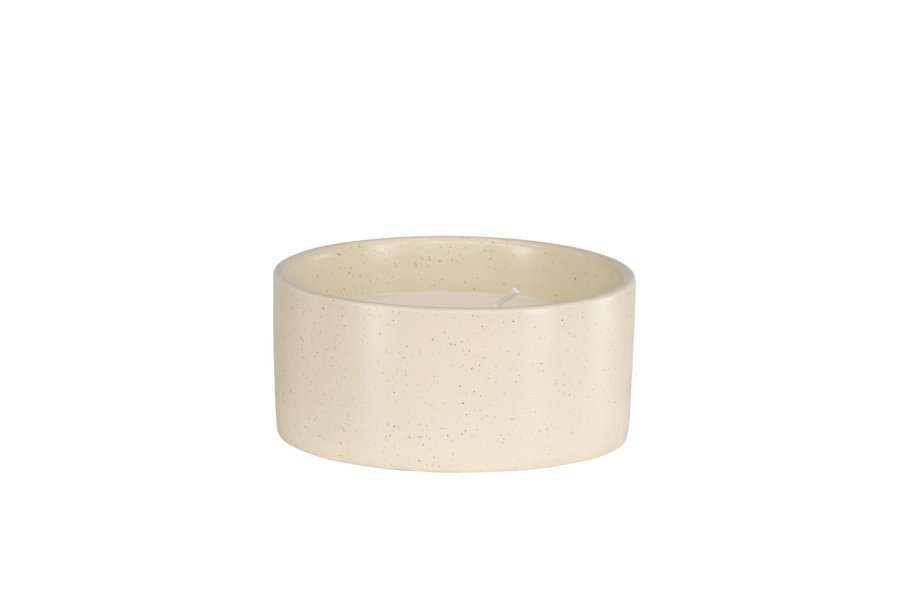 VENTURE DESIGN Douglas duftlys, rund - 25% sojavoks, 25% paraffin, beige/sorte prik keramik (D13xH6)