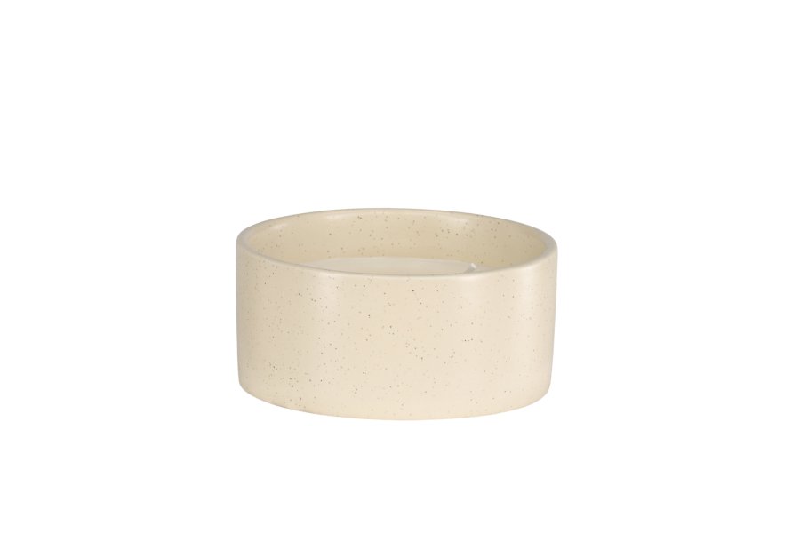 VENTURE DESIGN Douglas duftlys, rund - 25% sojavoks, 25% paraffin, beige/sorte prik keramik (D13xH6)