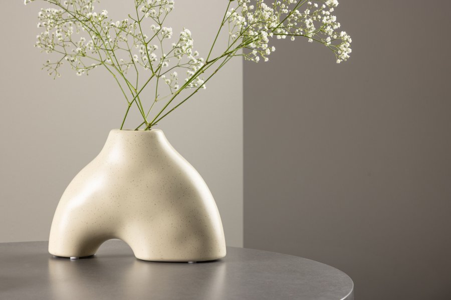 VENTURE DESIGN Kento vase - beige/sorte prikker stentj (21x8x15H)