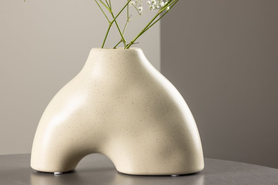 VENTURE DESIGN Kento vase - beige/sorte prikker stentj (21x8x15H)