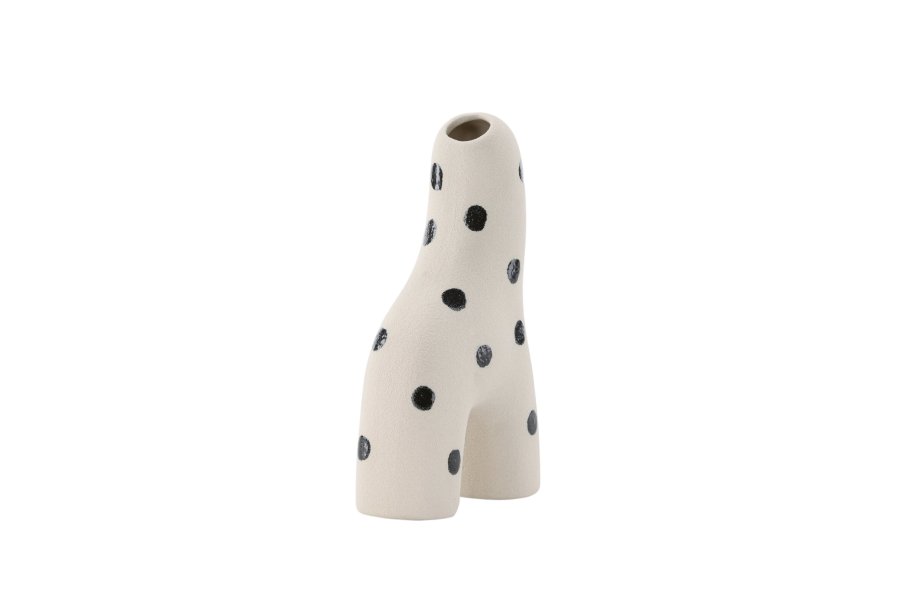 VENTURE DESIGN Aya vase - hvid/sorte prikker stentj (9x4x16H)