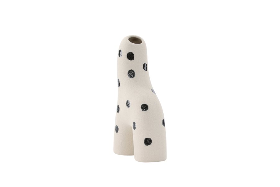 VENTURE DESIGN Aya vase - hvid/sorte prikker stentj (9x4x16H)