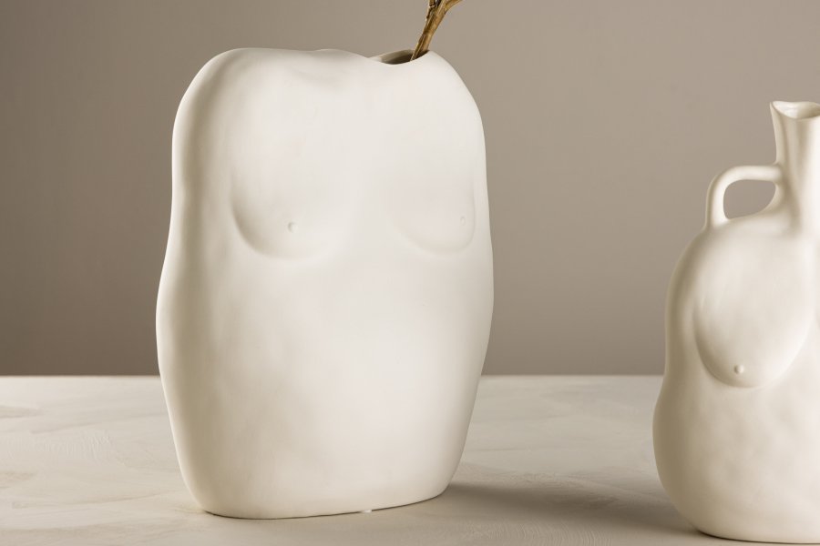 VENTURE DESIGN Romie vase - offwhite stentj (24x14x28H)