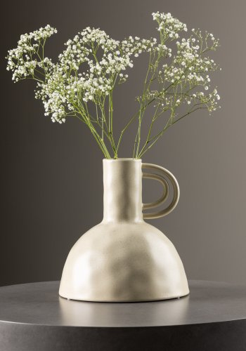 VENTURE DESIGN Vivi vase, m. hank - beige/sorte prikker stentj (24x24x25H)