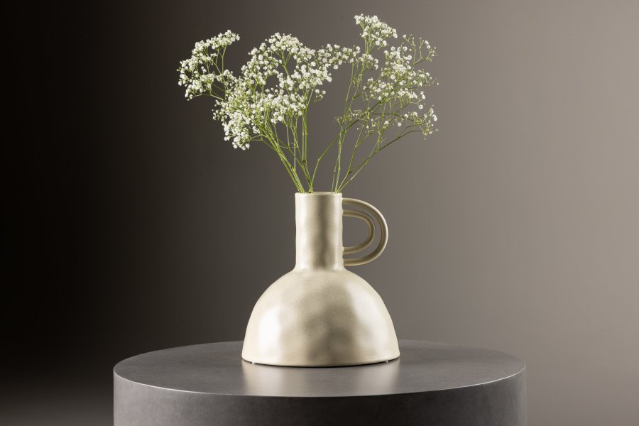 VENTURE DESIGN Vivi vase, m. hank - beige/sorte prikker stentj (24x24x25H)