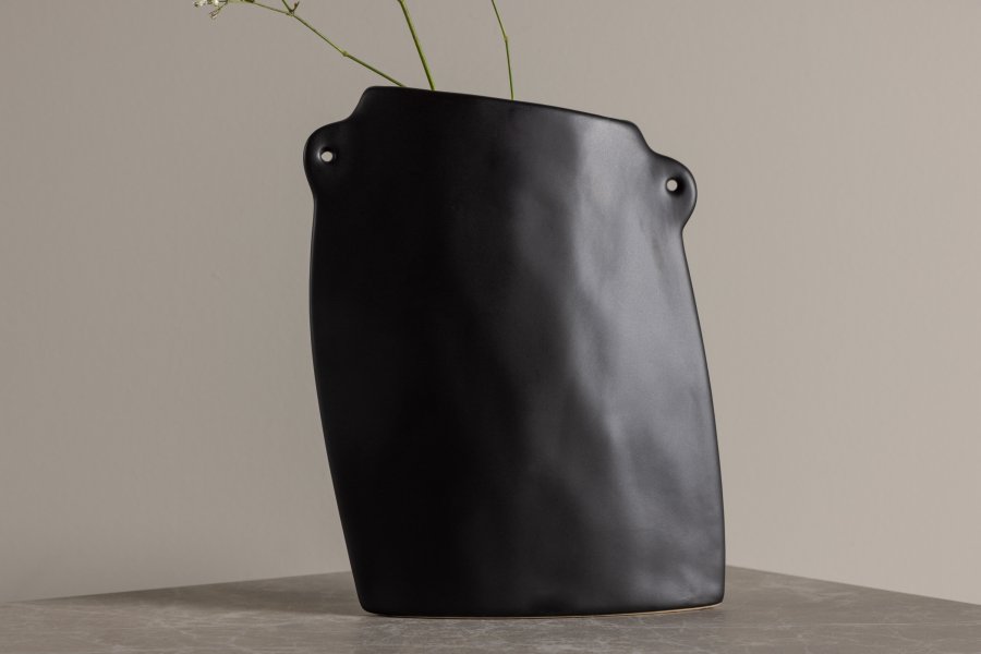 VENTURE DESIGN Hie vase, m. 2 hanke - matsort stentj (14x5x21H)