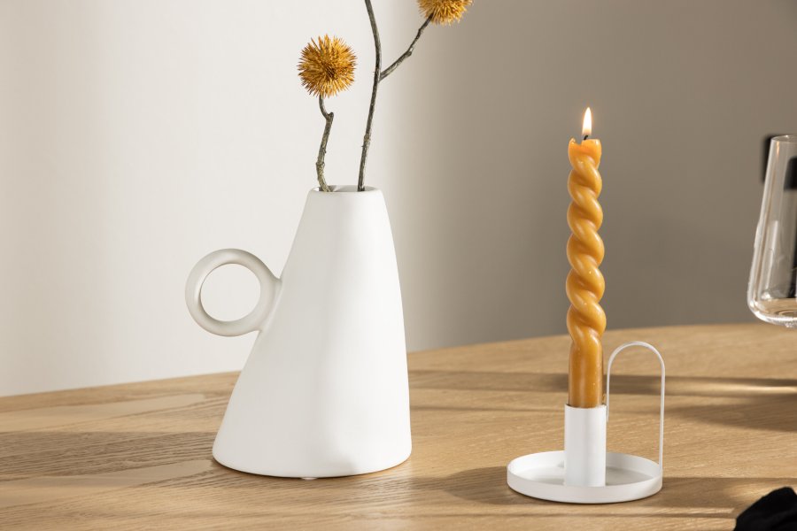 VENTURE DESIGN Ovy vase, m. 1 hank - hvid stentj (14x13x17H)