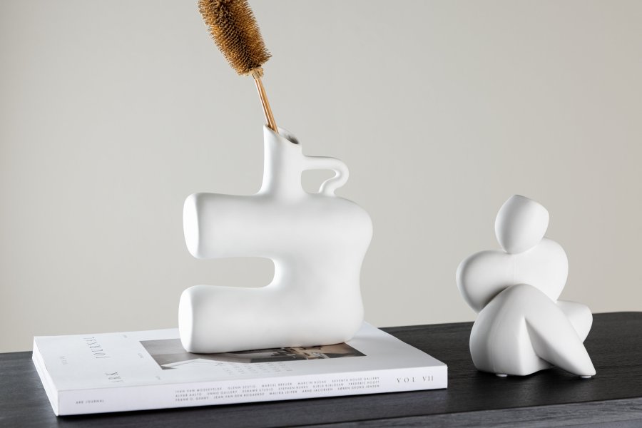 VENTURE DESIGN Dity vase, m. 1 hndtag - hvid stentj (18x7x19H)