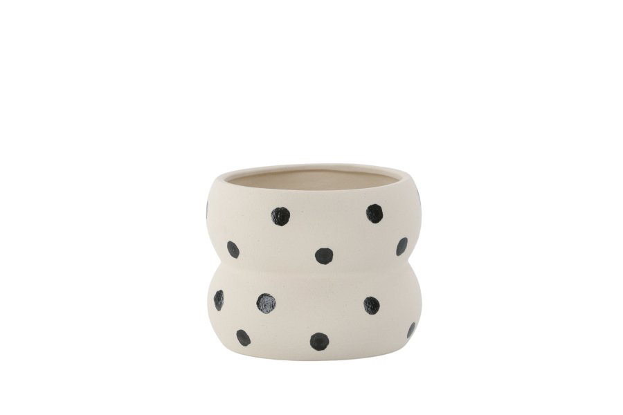 VENTURE DESIGN Dapne potte, rund - hvid/sorte prikker stentj (16x16x13)