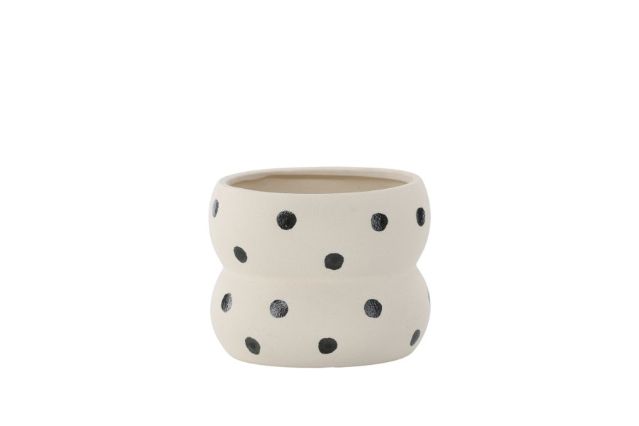 VENTURE DESIGN Dapne potte, rund - hvid/sorte prikker stentj (16x16x13)
