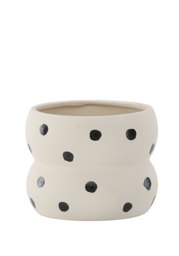 VENTURE DESIGN Dapne potte, rund - hvid/sorte prikker stentj (16x16x13)
