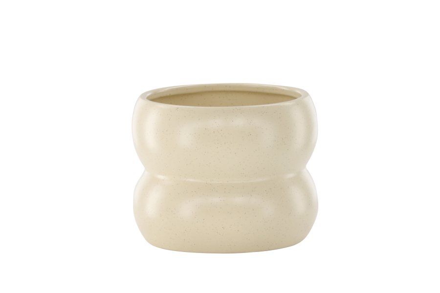 VENTURE DESIGN Dapne potte, rund - beige/sorte prikker stentj (16x16x13)