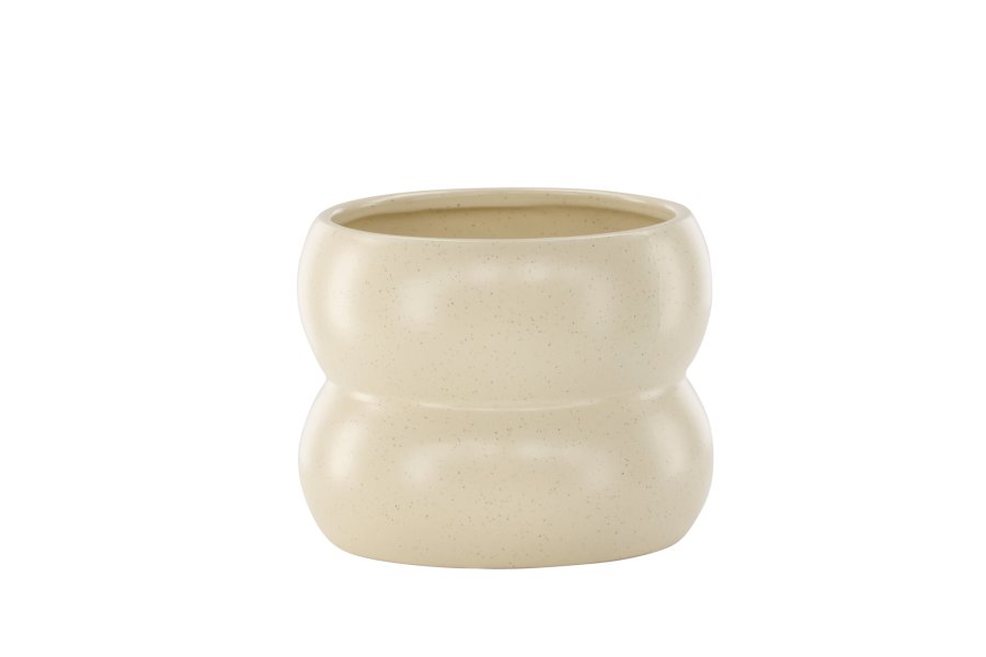 VENTURE DESIGN Dapne potte, rund - beige/sorte prikker stentj (16x16x13)