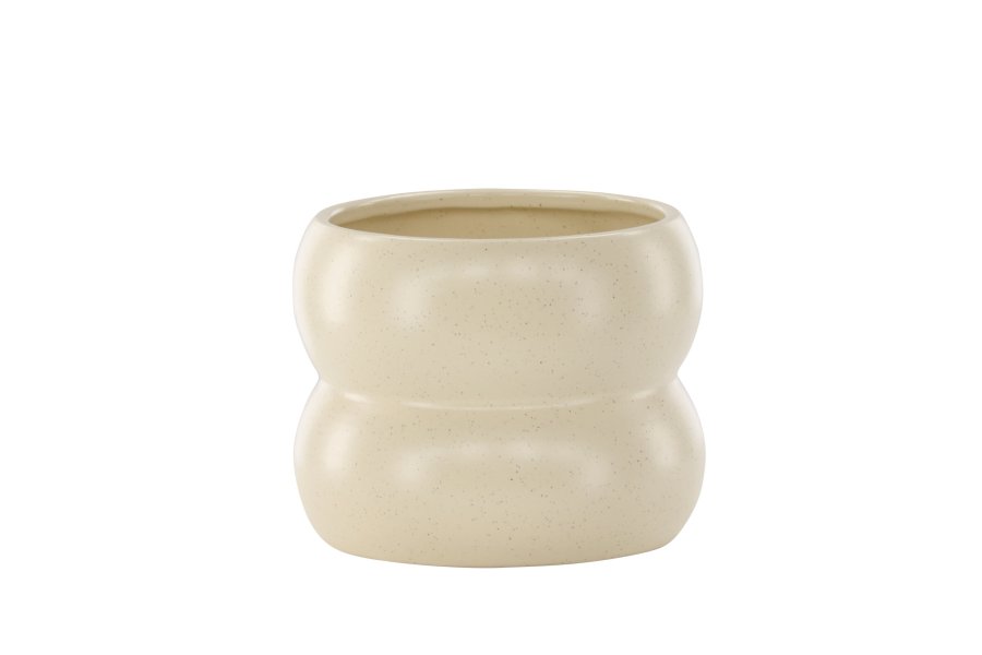 VENTURE DESIGN Dapne potte, rund - beige/sorte prikker stentj (16x16x13)