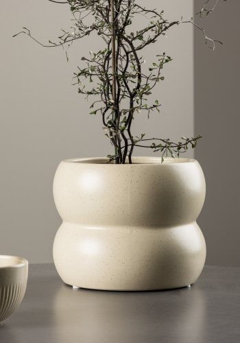 VENTURE DESIGN Dapne potte, rund - beige/sorte prikker stentj (16x16x13)