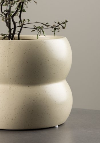 VENTURE DESIGN Dapne potte, rund - beige/sorte prikker stentj (16x16x13)