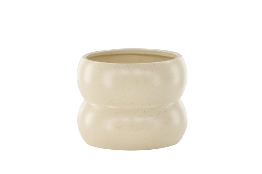 VENTURE DESIGN Dapne potte, rund - beige/sorte prikker stentj (16x16x13)