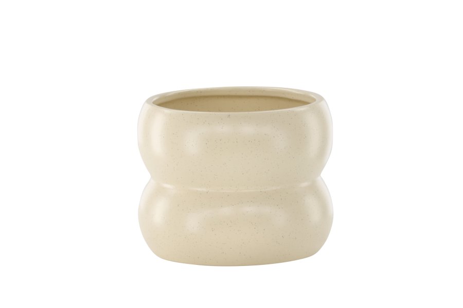 VENTURE DESIGN Dapne potte, rund - beige/sorte prikker stentj (16x16x13)