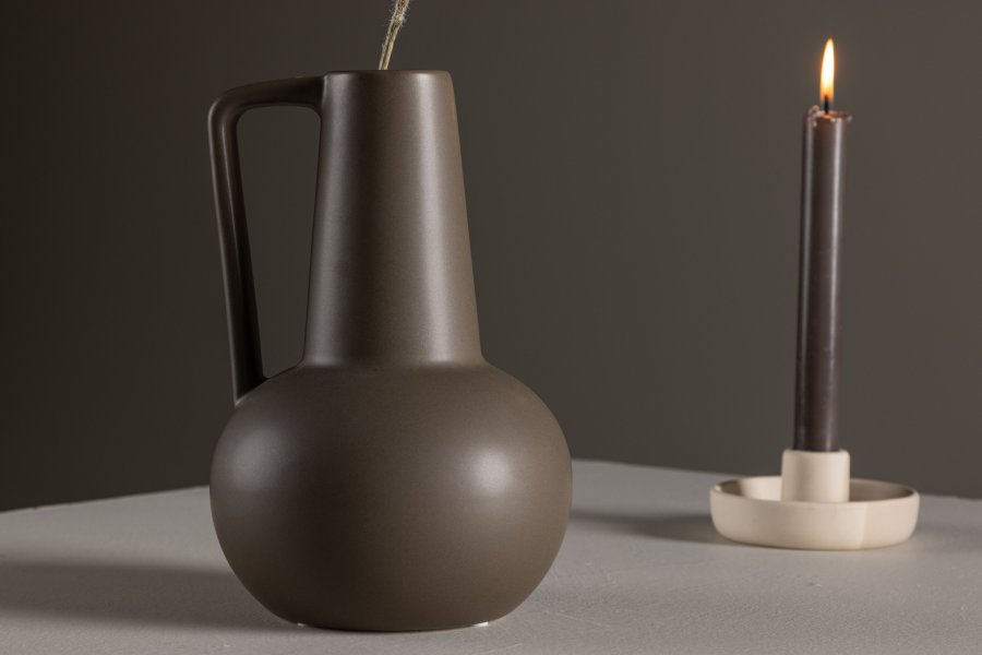 VENTURE DESIGN Lane vase, m. hank - mat brun stentj (15x15x22)