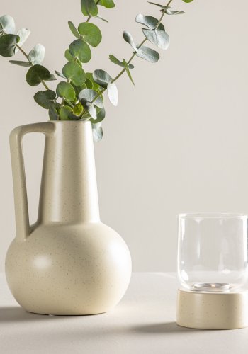 VENTURE DESIGN Lane vase, m. hank - beige/sorte prikker stentj (15x15x22)