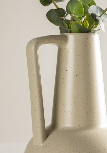 VENTURE DESIGN Lane vase, m. hank - beige/sorte prikker stentj (15x15x22)