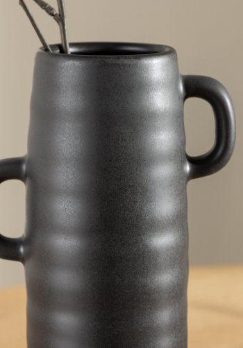 VENTURE DESIGN Cent vase, m. 2 hanke - mat sort stentj (15x15x25,5)