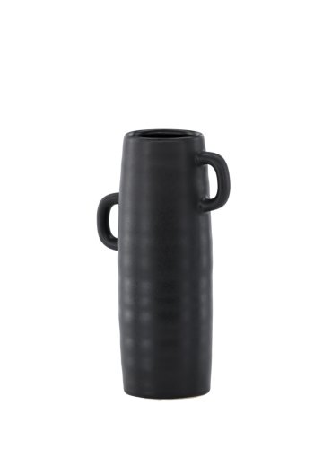 VENTURE DESIGN Cent vase, m. 2 hanke - mat sort stentj (15x15x25,5)