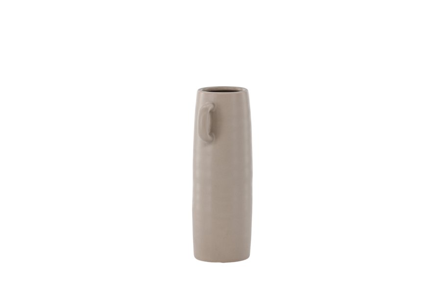 VENTURE DESIGN Cent vase, m. 2 hanke - mat brun stentj (15x15x25,5)