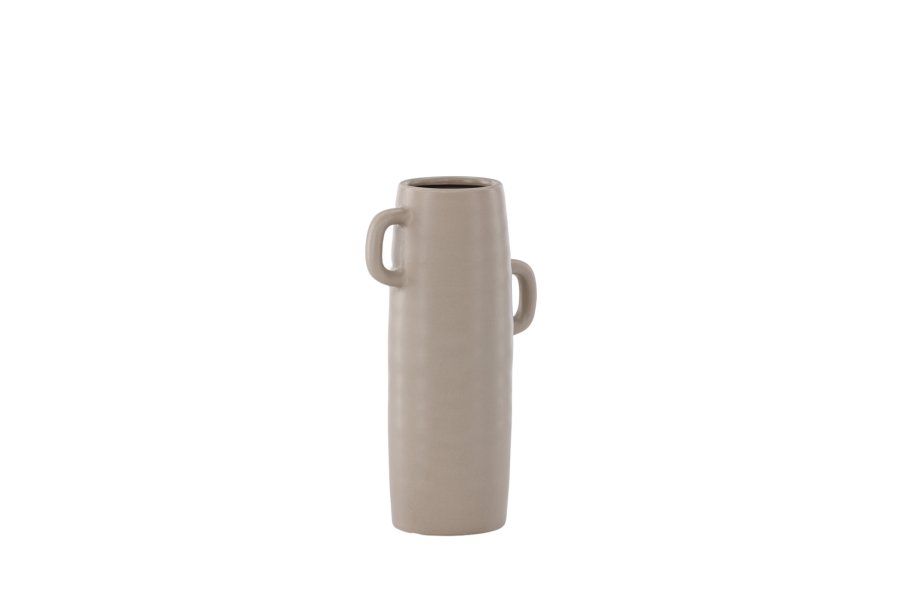 VENTURE DESIGN Cent vase, m. 2 hanke - mat brun stentj (15x15x25,5)