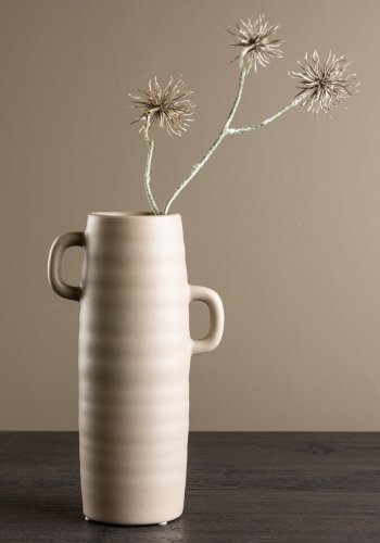 VENTURE DESIGN Cent vase, m. 2 hanke - mat brun stentj (15x15x25,5)