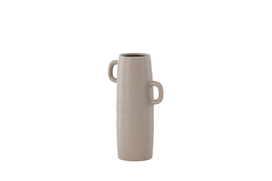 VENTURE DESIGN Cent vase, m. 2 hanke - mat brun stentj (15x15x25,5)