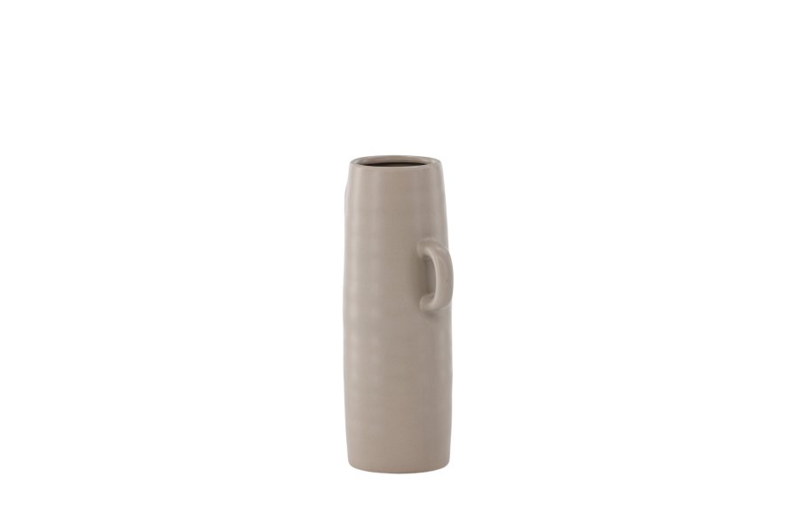 VENTURE DESIGN Cent vase, m. 2 hanke - mat brun stentj (15x15x25,5)