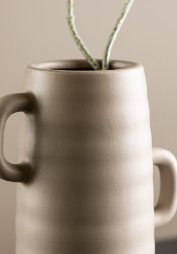 VENTURE DESIGN Cent vase, m. 2 hanke - mat brun stentj (15x15x25,5)