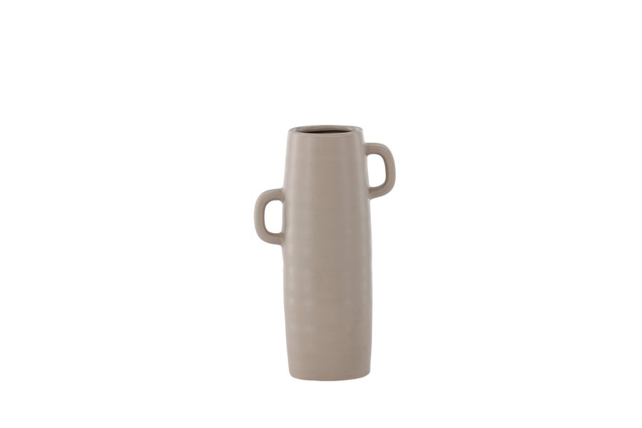 VENTURE DESIGN Cent vase, m. 2 hanke - mat brun stentj (15x15x25,5)