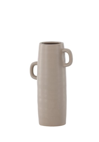VENTURE DESIGN Cent vase, m. 2 hanke - mat brun stentj (15x15x25,5)