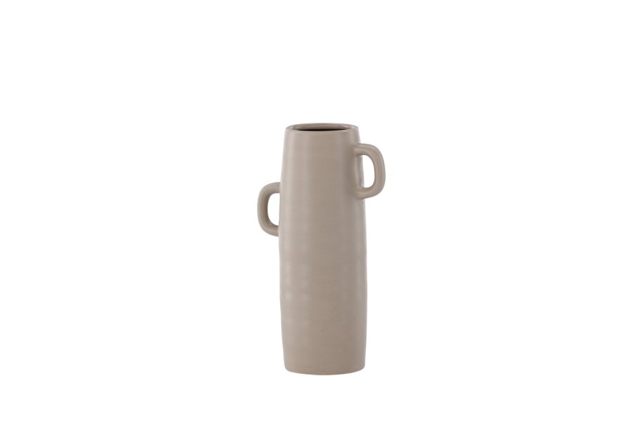 VENTURE DESIGN Cent vase, m. 2 hanke - mat brun stentj (15x15x25,5)