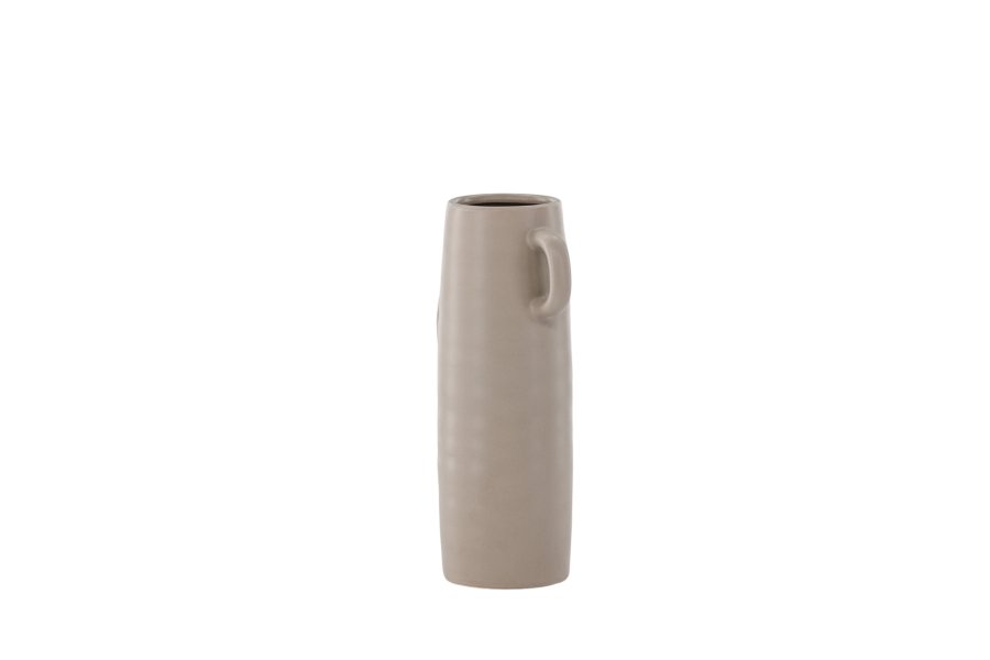 VENTURE DESIGN Cent vase, m. 2 hanke - mat brun stentj (15x15x25,5)