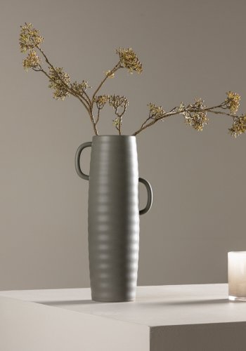 VENTURE DESIGN Cent vase, m. 2 hanke - mrkegr stentj (19x13x41)