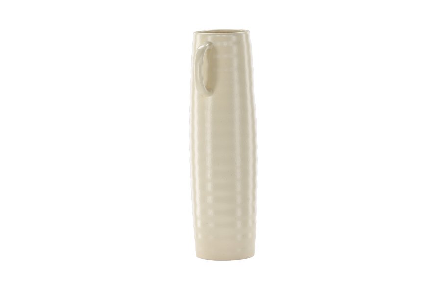 VENTURE DESIGN Cent vase, m. 2 hanke - beige/sorte prikker stentj (19x13x41)