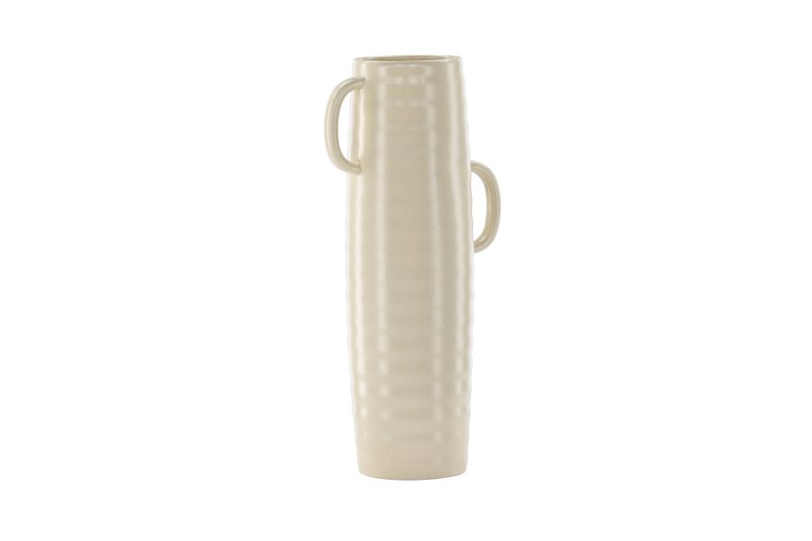 VENTURE DESIGN Cent vase, m. 2 hanke - beige/sorte prikker stentj (19x13x41)