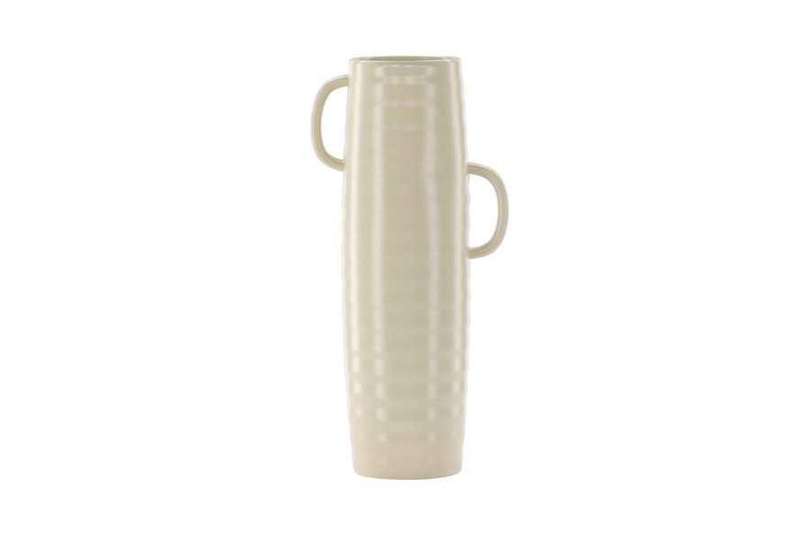 VENTURE DESIGN Cent vase, m. 2 hanke - beige/sorte prikker stentj (19x13x41)