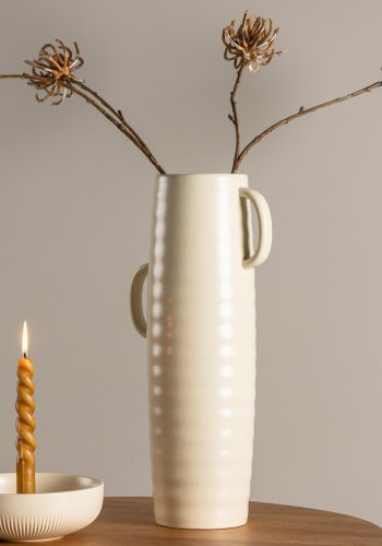 VENTURE DESIGN Cent vase, m. 2 hanke - beige/sorte prikker stentj (19x13x41)