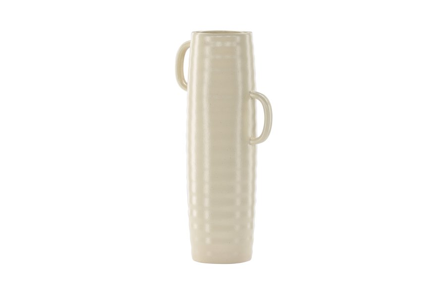 VENTURE DESIGN Cent vase, m. 2 hanke - beige/sorte prikker stentj (19x13x41)