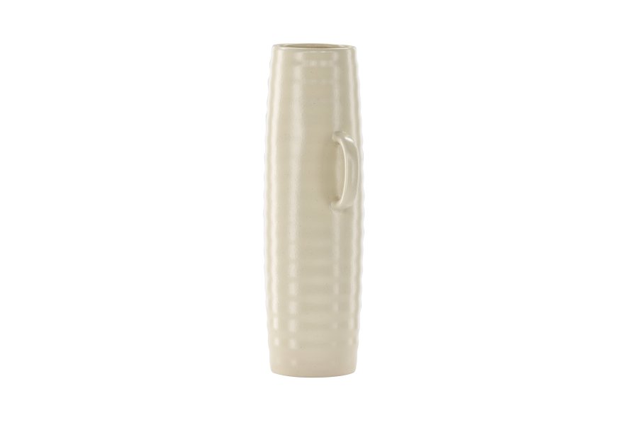 VENTURE DESIGN Cent vase, m. 2 hanke - beige/sorte prikker stentj (19x13x41)