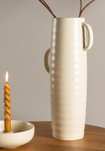 VENTURE DESIGN Cent vase, m. 2 hanke - beige/sorte prikker stentj (19x13x41)