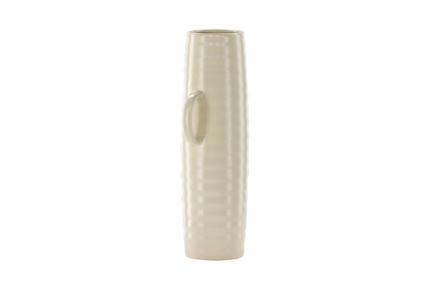 VENTURE DESIGN Cent vase, m. 2 hanke - beige/sorte prikker stentj (19x13x41)