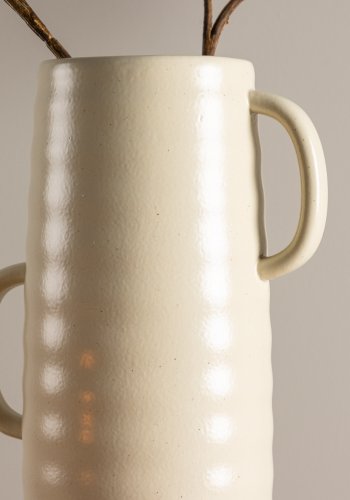 VENTURE DESIGN Cent vase, m. 2 hanke - beige/sorte prikker stentj (19x13x41)