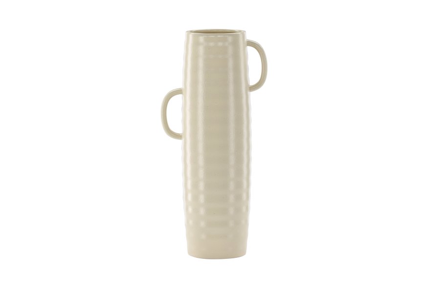 VENTURE DESIGN Cent vase, m. 2 hanke - beige/sorte prikker stentj (19x13x41)