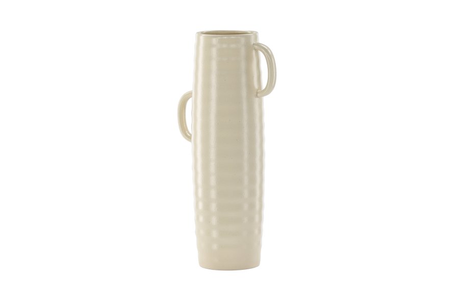 VENTURE DESIGN Cent vase, m. 2 hanke - beige/sorte prikker stentj (19x13x41)